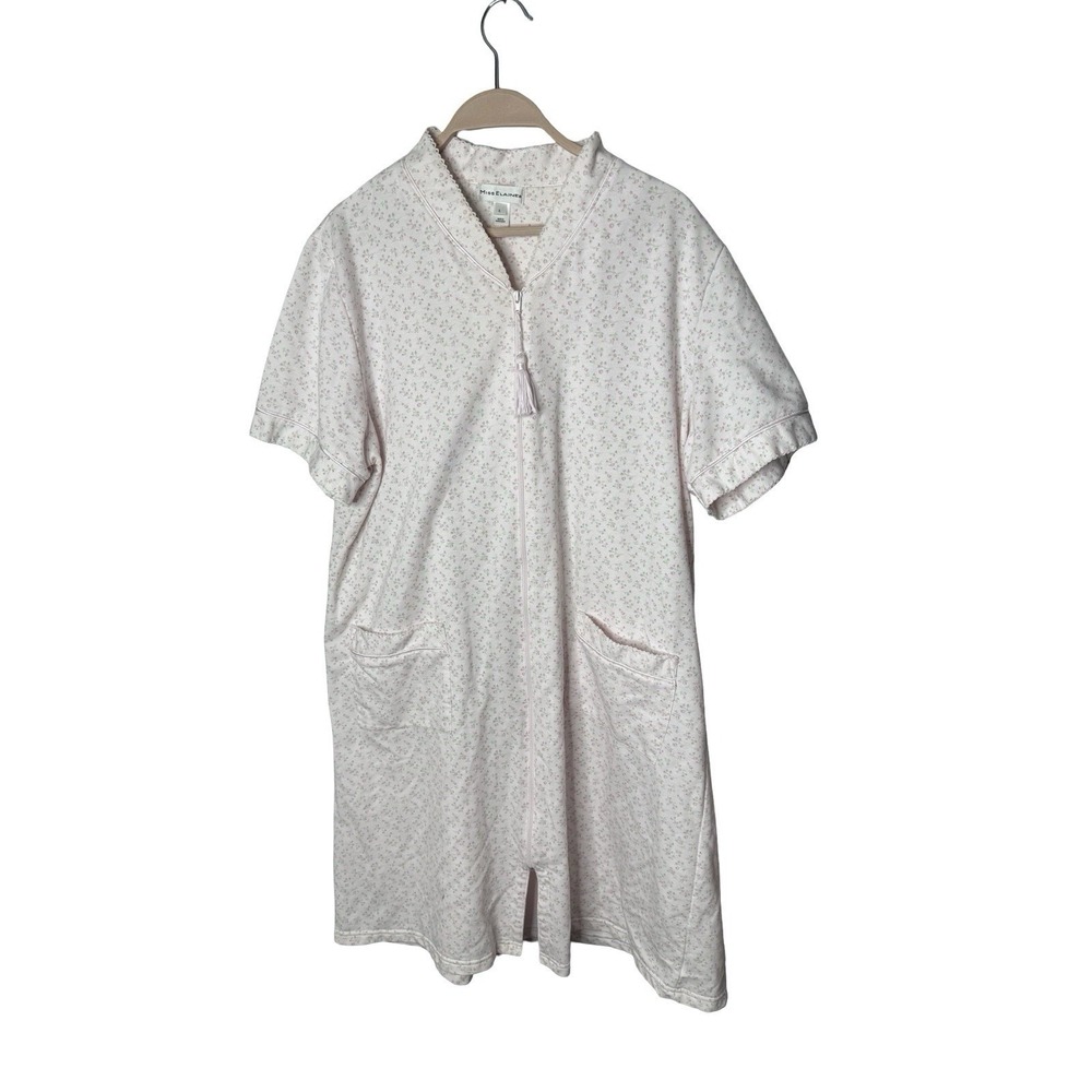 Miss Elaine Essentials Women's Robe Size Large Pink Zip Up short sleeve